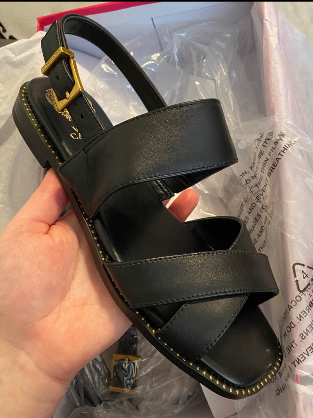 Vince Camuto Black Naima Crisscross Leather Slingback Sandal Size 7 Wide Width